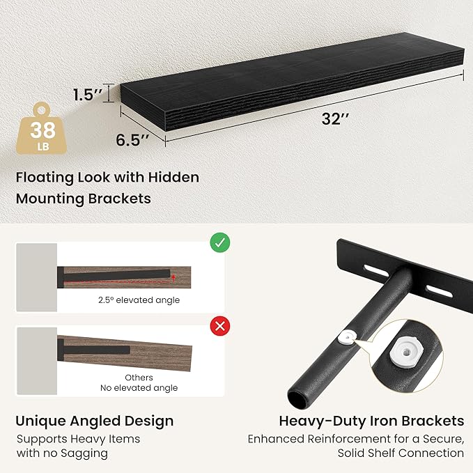 Fun Memories Floating Shelves for Wall, Rustic Wood Wall Mounted Shelves for Bathroom, Bedroom, Living Room & Kitchen, Storag