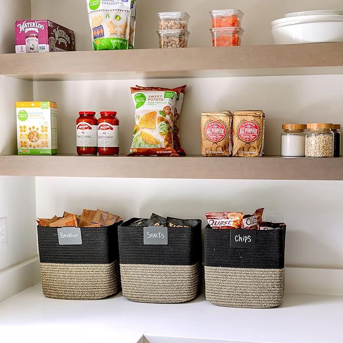 NaturalCozy Storage Cubes 11 Inch Cotton Rope Woven Baskets for Organizing, 3-Pack | Cube Storage Bin | Square Storage Basket