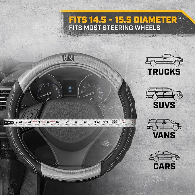 Cat® HexSport Gray Carbon Fiber Steering Wheel Cover, Standard 15 inch Size, Durable and Comfortable with Advanced Grip, Car Steering Wheel Cover for Auto Truck Van SUV
