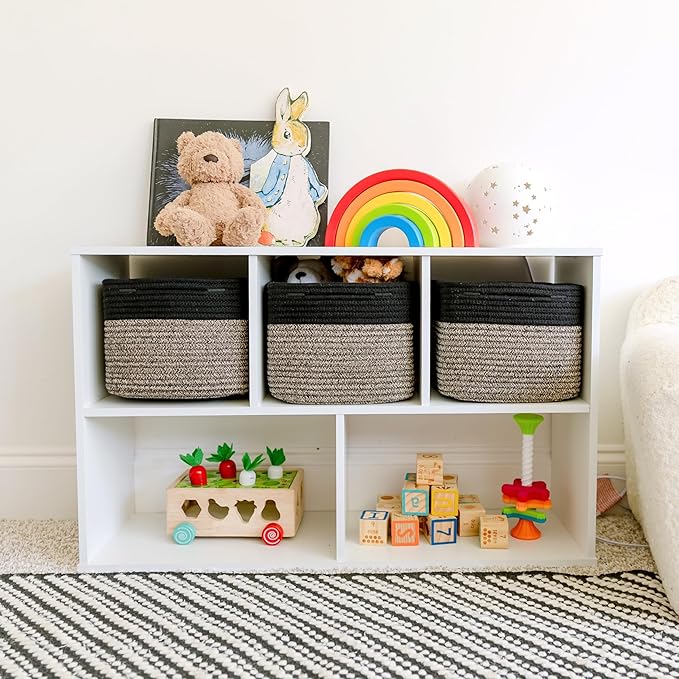 NaturalCozy Storage Cubes 9”x9”x7”Cotton Rope Woven Baskets for Organizing 3-Pack | 9 Inch Cube Storage Bin | Small Basket fo