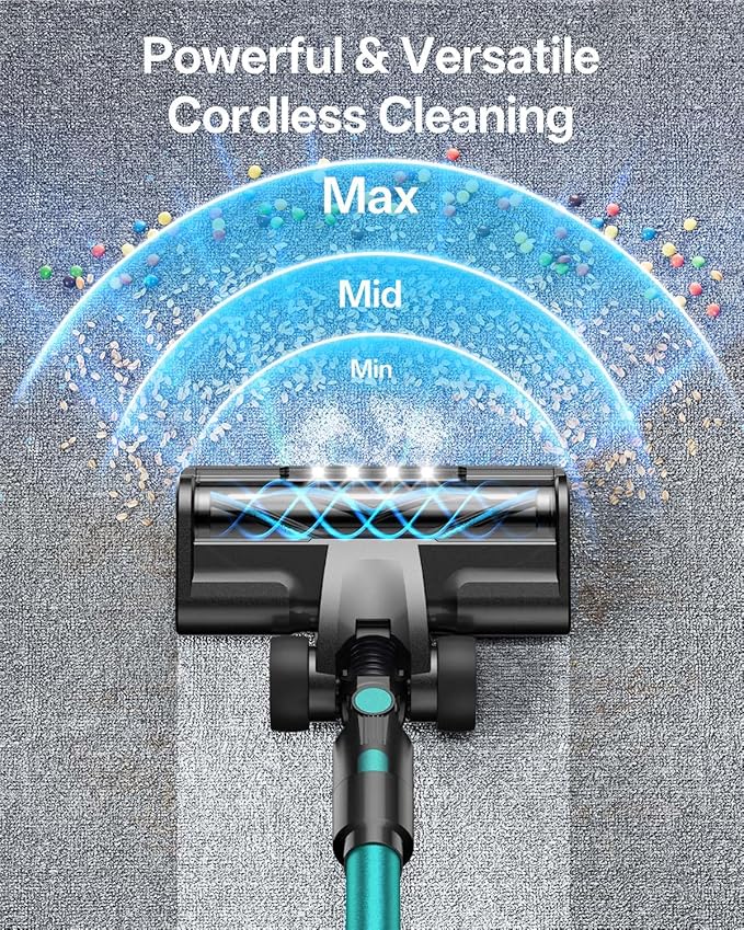 Cordless Vacuum Cleaner, 8-in-1 Cordless Stick Vacuum Cleaner with 3 Suction Modes, Up to 45mins Runtime, Rechargeable, Self-