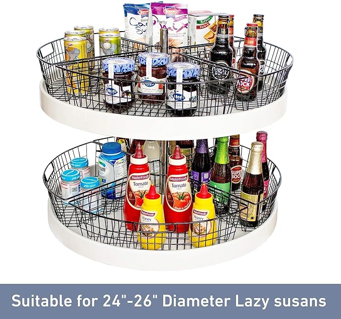 Leeden Lazy Susan Organizer Basket for 24" Diameter Turntable - 16.3" x 10.3" x 4" Metal Organizing Storage Bins (6 Packs) - 