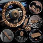 10 Pieces Leopard Print Printing Car Steering Wheel Cover Center Console Armrest Pad Headrest Seat Belt Cover Handbrake Cover Keychain Coaster Full Set Car SUV(Brown)