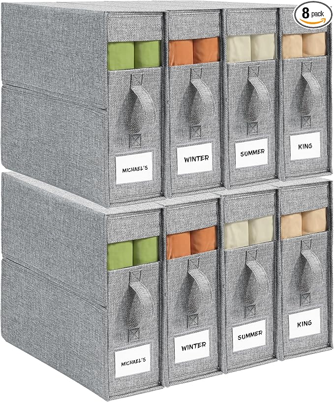 8Pack Sheet Organizers and Storage - King/Queen Size Sheet Storage Organizer with Window, Foldable & Dustproof Sheet Organize