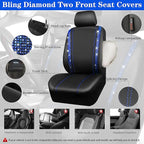 CAR PASS Leather Diamond Bling Car Seat Covers 2 Front Interior Sets, Waterproof Universal Shining Glitter Crystal Sparkle Fit for 95% Automotive Truck SUV Cute Women Girl, Black Blue Rhinestone