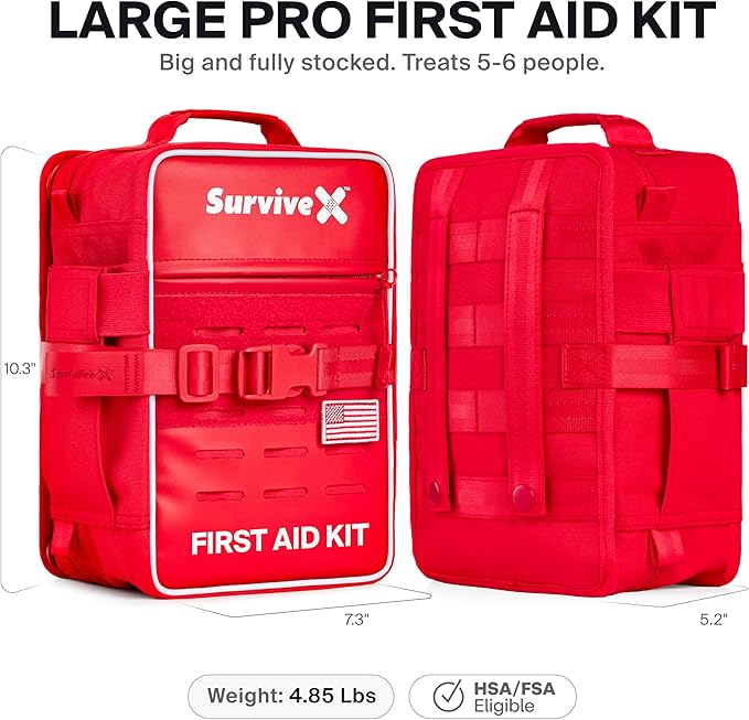 Large Pro First Aid Kit for Car, Travel & Home - Emergency Kit for Hiking, Camping, Backpacking and Outdoors - Includes Zip S
