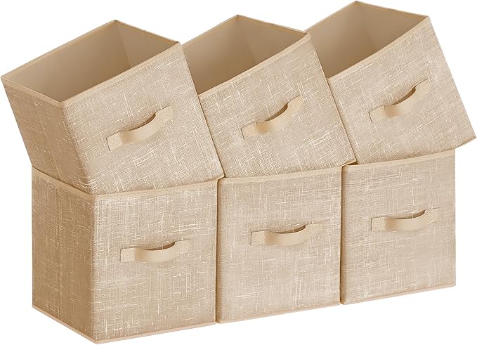 SONGMICS Storage Cubes, 11-Inch Non-Woven Fabric Bins with Double Handles, Set of 6, Closet Organizers for Shelves, Foldable,