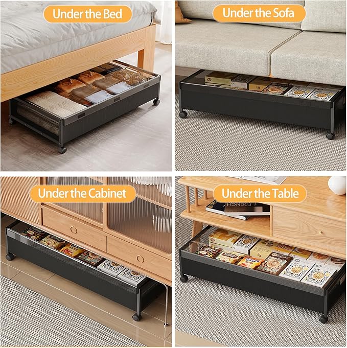 KITHELP Under Bed Storage Containers with Wheels, Underbed Shoe Storage Organizer with Removable Lids, Large Rolling Under Be
