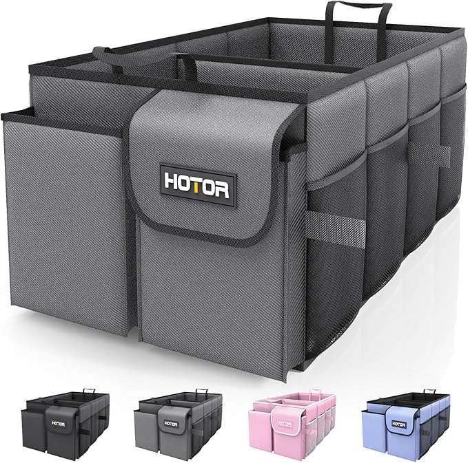 HOTOR Foldable Trunk Organizer - 2-Compartment 21.3x12.6x10.6 Grey SUV & Sedan Organizer for Accessories, Tools and Sundries