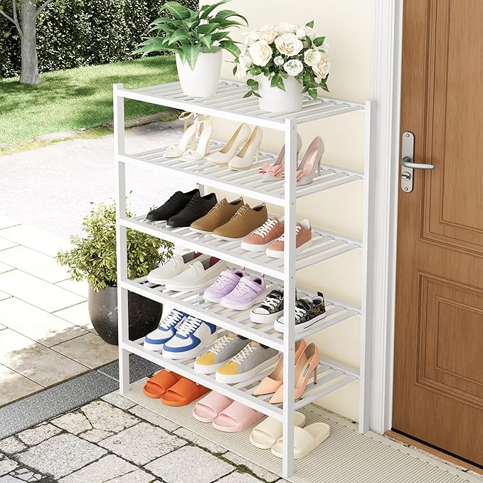 Smiry Shoe Rack, 5 Tier Thick Bamboo Shoe Organizer, Stackable Free Standing Wooden Shoe Storage Shelf for Closet, Entryway, 