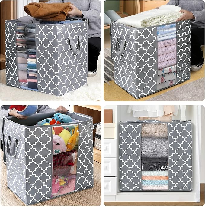 WISELIFE Storage Bags [3 Pack/100L] Large Blanket Clothes Organization and Storage Containers for Comforters,Bedding, Foldabl