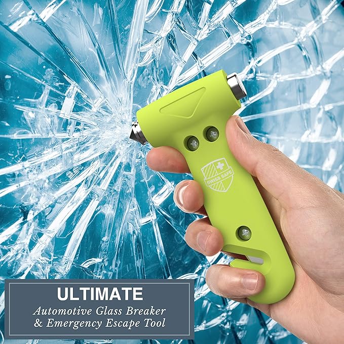 Swiss Safe Durable 5-1 Car Safety Hammer Window Breaker Breaker Tool w/Seatbelt Cutter - Emergency Escape Glass Hammer - Truc