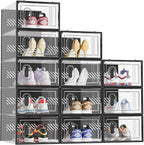SIMPDIY Shoe Storage, 12 Pack Shoe Organizer for Closet, Shoe Boxes Clear Plastic Stackable Shoe Containers with Lids for Siz
