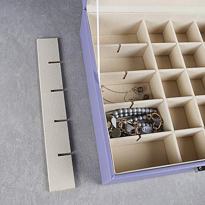 Frebeauty Earring Organizer Classic Jewelry Box 50 Slots Double Layer Jewelry Storage Case with 6 Necklace Hook and Bracelet 