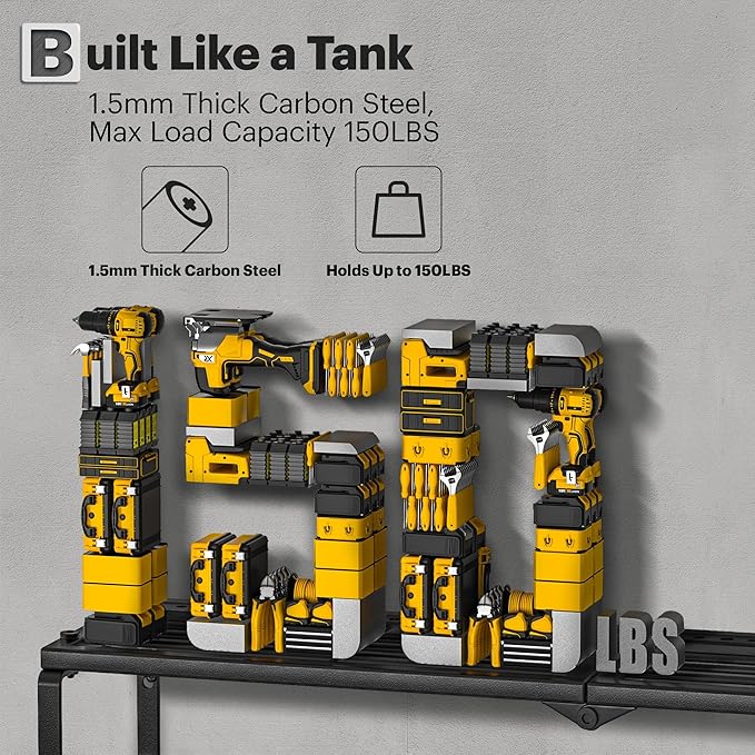 Spampur Power Tool Organizer Wall Mount, 15 Min Assembly & Maximum 100lb load by Heavy Duty Metal, 8 Drill Holder, 3 Layers G