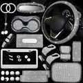 25PCS Bling Car Car Accessories Set,15 Inch Steering Wheel Cover,Shiny License Plate Frame,Center Console Cover and Rearview Mirror Set and Other Car Accessories(White)