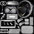 25PCS Bling Car Car Accessories Set,15 Inch Steering Wheel Cover,Shiny License Plate Frame,Center Console Cover and Rearview Mirror Set and Other Car Accessories(White)