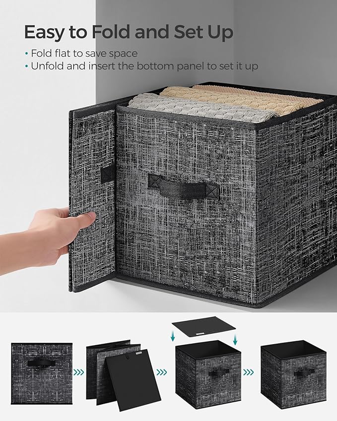 SONGMICS Storage Cubes, 10.2 x 10.2 x 11 Inches Non-Woven Fabric Bins with Double Handles, Set of 8, Closet Organizers for Sh