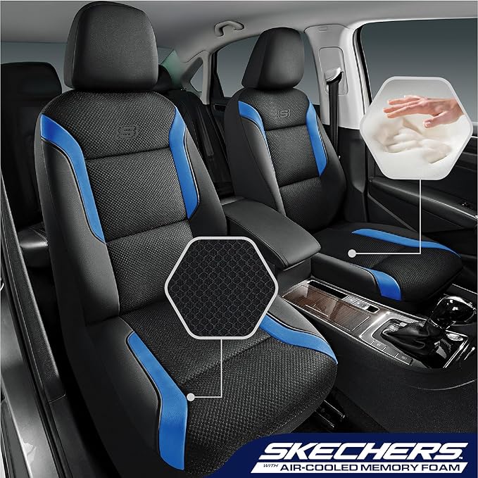 Skechers Memory Foam Car Seat Covers, Air Cool Mesh Thick Seat Covers,Car Seat Covers Front Seats Airbag Compatible, Automoti