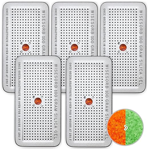 100 Gram 5 Pack Indicating Silica Gel Canister, Gun Safe Dehumidifier (Orange to Green), Reusable Desiccant Canister Dehumidi