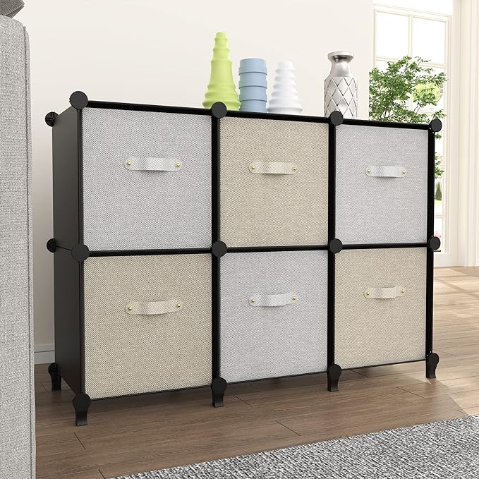 6-Cube Storage Organizer, Closet Organizer Storage Cabinet Shelf Bookcase Bookshelf with Metal Hammer, Storage Cubes Organize