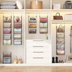 5 Tier Closet Hanging Organizer, Clothes Hanging Shelves with 4 Hanging Hooks 5 S Hooks, Wire Storage Basket Bins, for Clothi