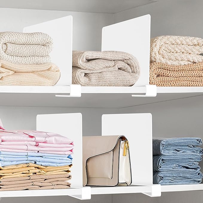 HBlife 8 Pcs White Acrylic Shelf Dividers, Vertical Purse Organizer for Closet Perfect for Sweater, Shirts, Handbags in Bedro