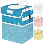 Car Trash Can for Car, Cute Mini Car Trash Bag with Lid, Glitter Car Garbage Can Bin Hanging for Back/Front Seat/Console, Waterproof, Leakproof, 2.5 Gallon, Blue Bling Sparkly