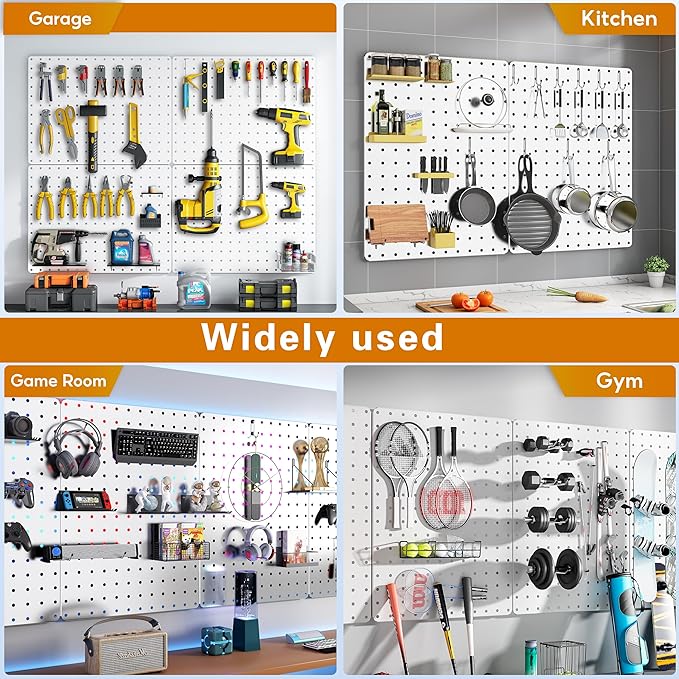Peg Board, 110pcs Metal Pegboard Kit, Includes 4 Pack White Peg Board Panels with Accessories and Hook Locks, Large Heavy Dut