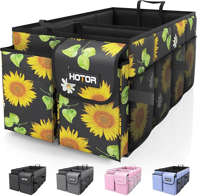 HOTOR Foldable Trunk Organizer - SUV & Sedan, Sturdy Car Organization with 2 Compartments, 21.3x12.6x10.6
