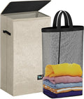 WTREE Laundry Hamper with Lid, Reinforced Sturdy Clothes Hamper with Anti-Puncture Base, Large Collapsible Laundry Basket wit