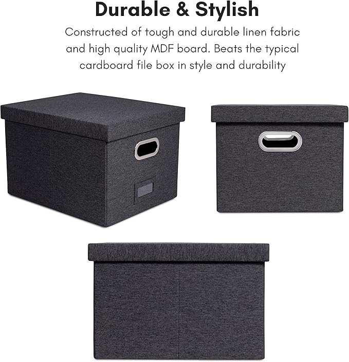 Internet's Best Collapsible File Storage Organizer with Lid - Decorative Linen Filing & Storage Office Box – Hanging Letter/L