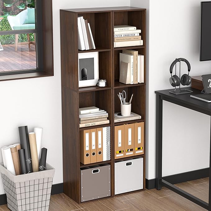 5 Cube Storage Organizer, Narrow Open Shelf Bookcase, Freestanding 5 Tier Low Display Bookshelf for Home Office, Living Room,