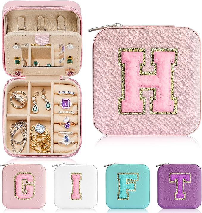 Parima Travel Jewelry Case for Women Girls, H Initial Jewelry Box | Small Jewelry Boxes | Jewelry Cases | Travel Gifts for Gi