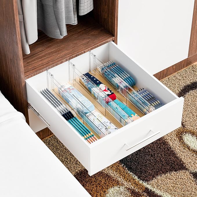 Yieach 12 Pack Clear Acrylic Drawer Divider 6 Inch High,Expandable from 14-20'',Adjustable Dresser Drawer Dividers for Baby C