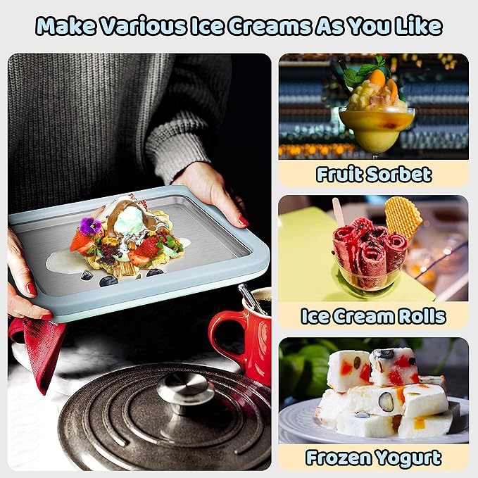 Ice Cream Roll Maker Rolled Ice Cream Machine, Sweet Spot Pan, Instant Cold Plate, Ideal for Making Rolled Ice Cream Soft Serve Slushies Frozen Yogurt Sorbet and Gelato (Sky Blue)