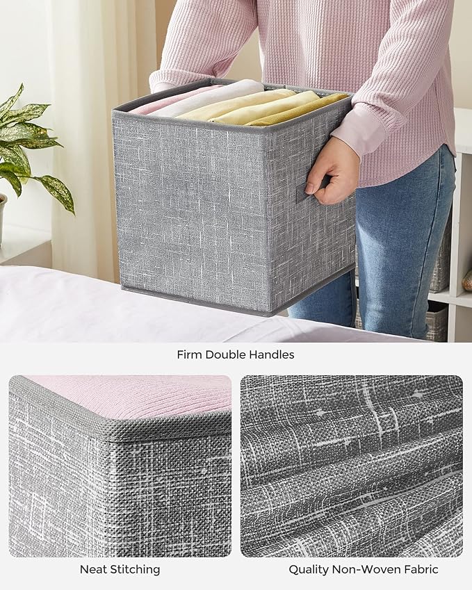 SONGMICS Storage Cubes, 11-Inch Non-Woven Fabric Bins with Double Handles, Set of 6, Closet Organizers for Shelves, Foldable,