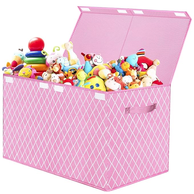 VERONLY Toy Box Chest Organizer Bins for Girls Boys, Kids Large Fabric Collapsible Storage Basket Container with Flip-Top Lid