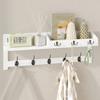 AMBIRD Wall Hooks with Shelf, 26.57 Inch Entryway Wood Coat Hooks for Wall, Coat Rack Wall Mount with 5 Dual Hooks 3 Key Hook