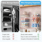 Sonyabecca 3-Tier Hanging Closet Organizer with 5 S Hooks, Closet Shelves for Clothes, Shoes, Handbags, Accessories, Hanging 