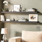 Ballucci Floating Shelves for Wall, 55 inch 2-Tier Black Shelf, Invisible Brackets, Wood Wall Shelf for Living Room, Bedroom,