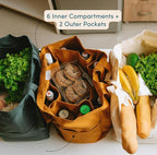 Nook Theory 3-Pack Reusable Grocery Bags - Heavy Duty, Large 12 Oz Cotton Canvas Reusable Shopping Bags With Pockets, 100% Cotton Cloth Grocery Totes, Foldable Multi Compartment (Sand)