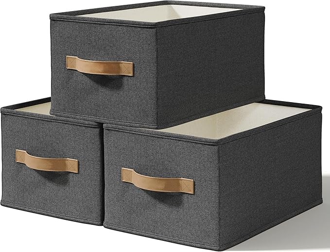 LayerSpace 3 Pack Fabric Storage Bins for Shelves | 14¾" L*10¼" W*8¼" H Closet Storage Bins | Collapsible Closet Organizers f