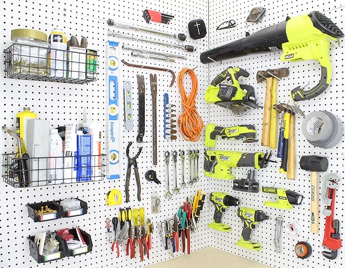 Peg Board Hooks for Hanging Tools with Bins and Baskets – Tool Organization Accessories Kit – Organizer Set of 1 inch, 2 inch
