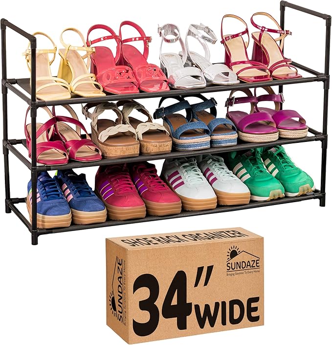 Sundaze Shoe Rack - 3 Tier Shoe Rack for Front Door Entrance, Sturdy Long Shoe Organizer for Closet, Bedroom, Entryway, Garag