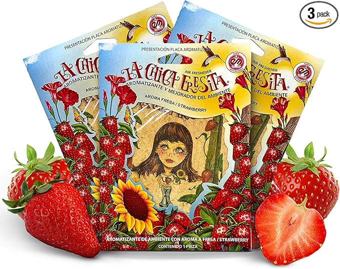 3pcs La Chica Fresita Car Air Freshener - 4 Weeks Long-lasting Strawberry Scent - The Must-have Rear View Mirror Hanging Acce