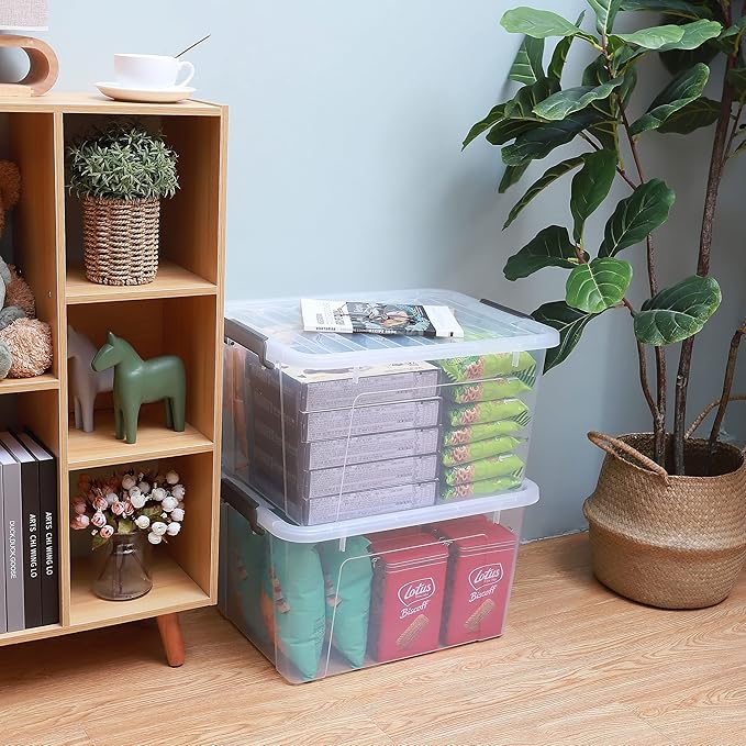 Citylife 44.4 QT Plastic Storage Bins with Latching Lids Stackable Storage Containers for Organizing Large Clear Storage Box 