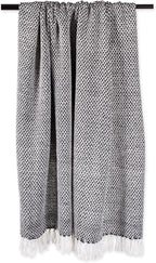 DII 100% Cotton Basket Weave Throw for Indoor/Outdoor Use Camping Bbq's Beaches Everyday Blanket, 50 x 60, Black