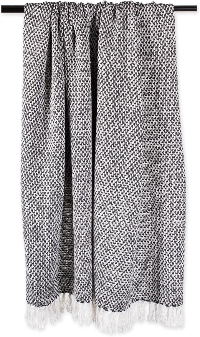 DII 100% Cotton Basket Weave Throw for Indoor/Outdoor Use Camping Bbq's Beaches Everyday Blanket, 50 x 60, Black