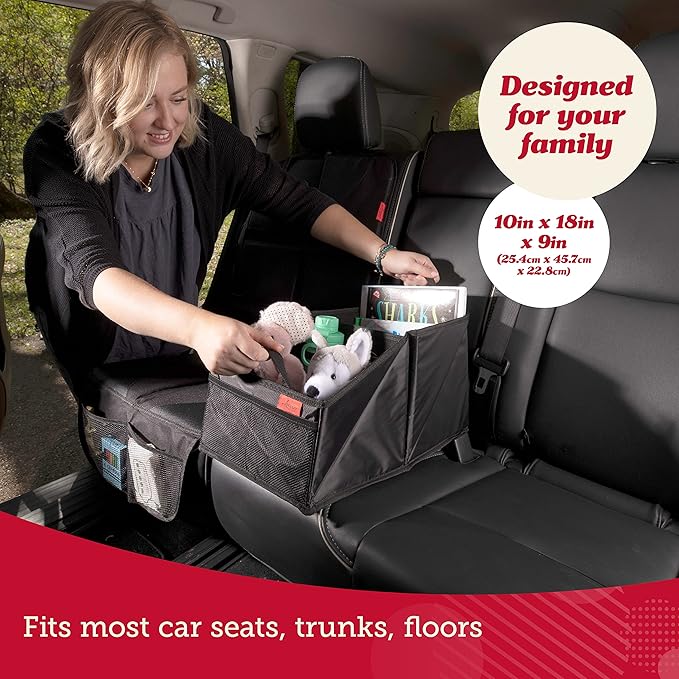 Lusso Gear Car Seat Organizer - Built-In Car Cup Holders & Mesh Pockets - Foldable Back Seat Organizer with Handles - Kids Roa